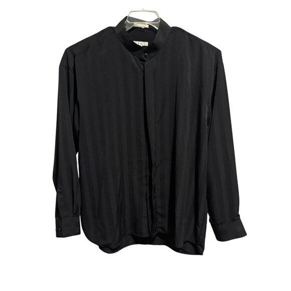 Elliott Mens Black Hidden Button Front Mandarin Collar LS Shirt  XXL (18-18.5) - Picture 1 of 5